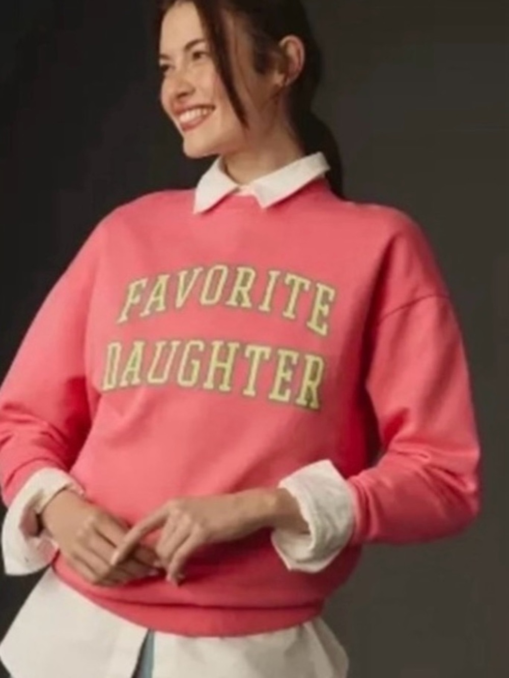 Anthropologie Favorite Daughter Collegiate Pink Sweatshirt, oversized and preppy